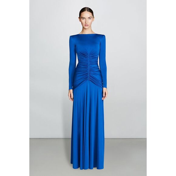 Et Ochs Thea Satin Ruched Gown in Sapphire Size 00 $598